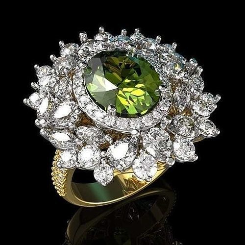 Yellow and white gold ring with peridot and diamonds 3D print model