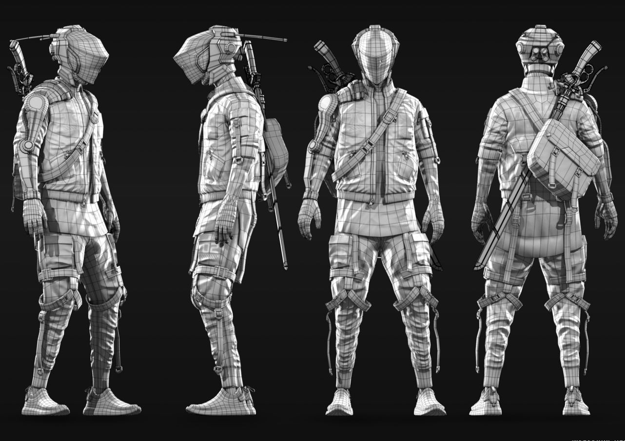 Cyberpunk Mercenary Character Low-poly 3D model_9