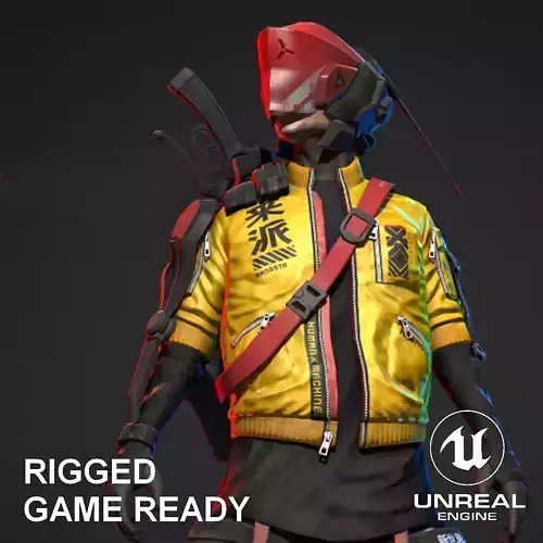 Cyberpunk Mercenary Character Low-poly 3D model