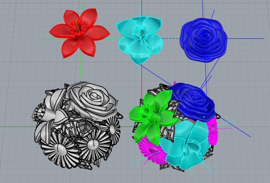 flowers bouquet earrings 3D print model_5