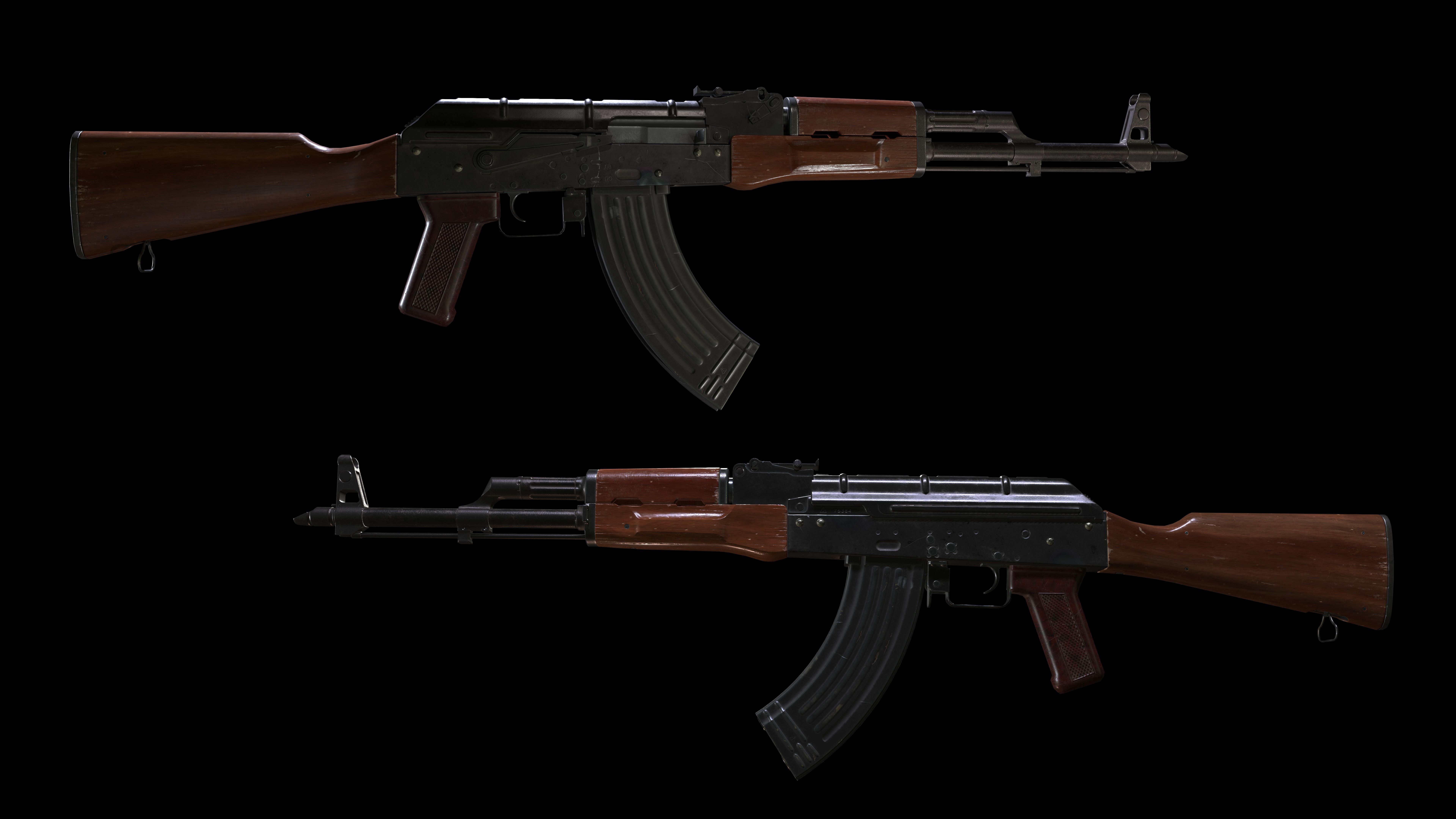 Low poly AK-47 with high resolution model and PBR textures Low-poly 3D model_1