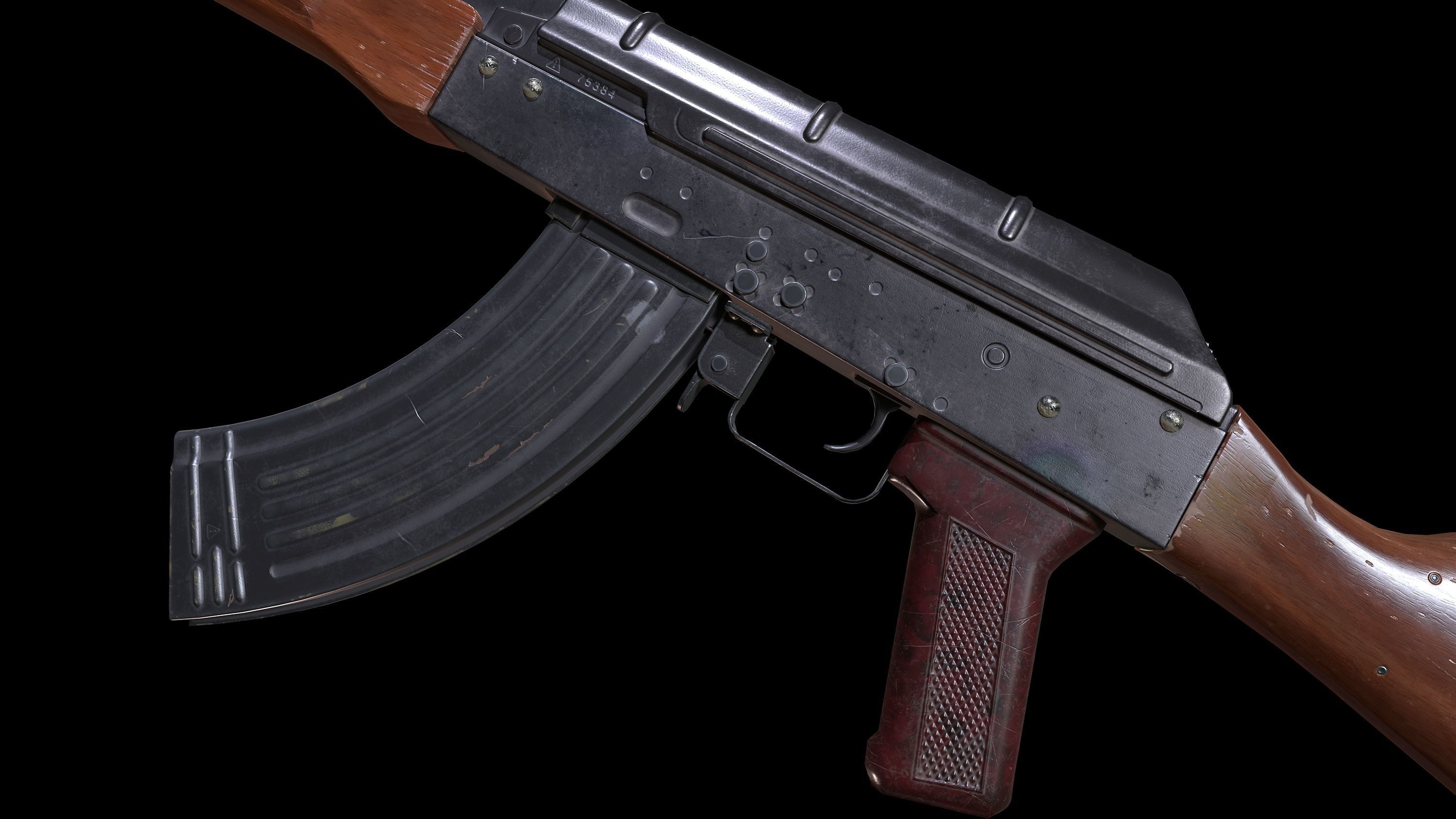 Low poly AK-47 with high resolution model and PBR textures Low-poly 3D model_6
