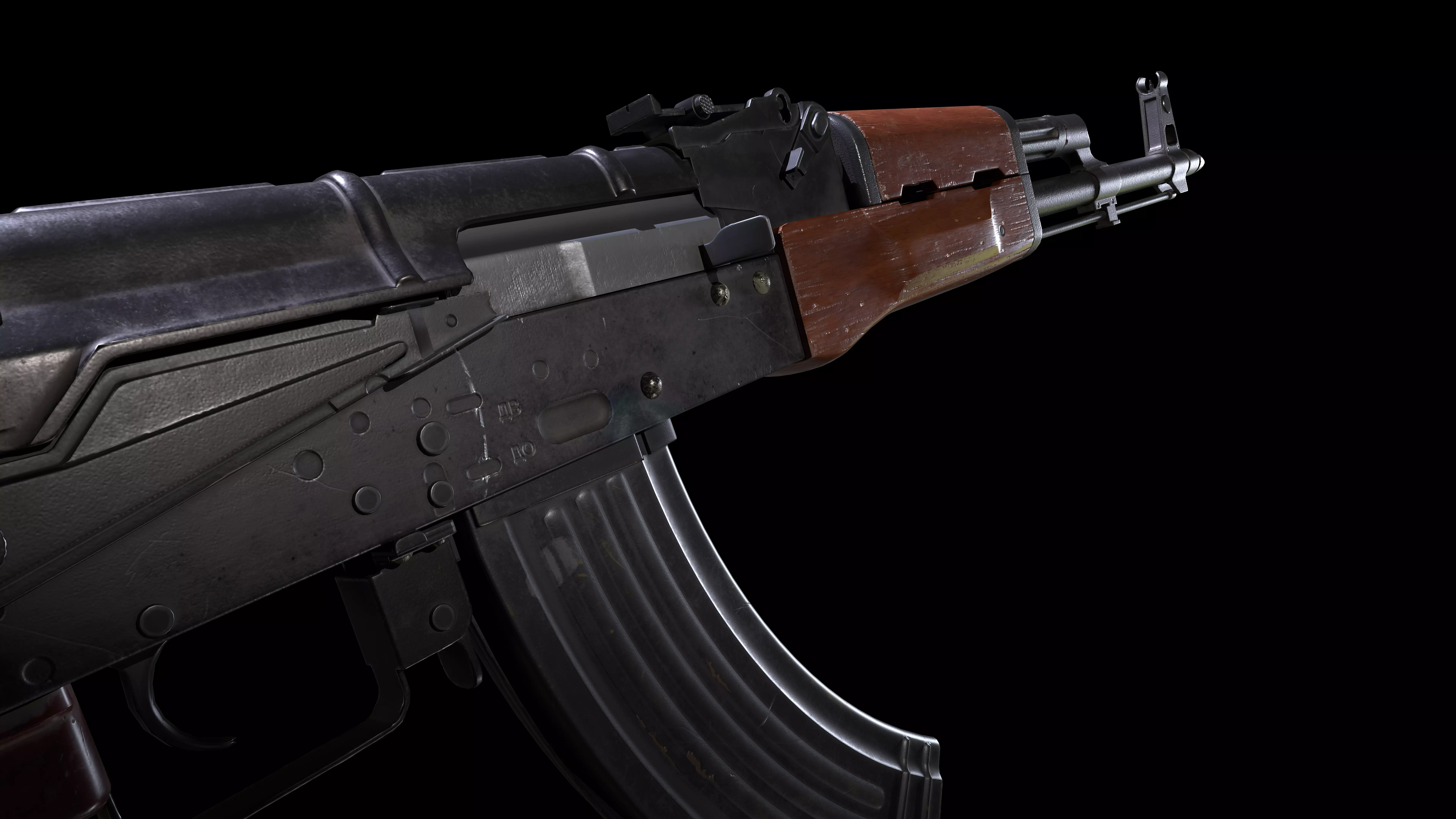 Low poly AK-47 with high resolution model and PBR textures Low-poly 3D model_0