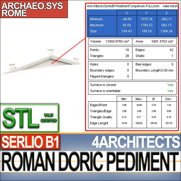 Roman Doric Pediment Serlio Block B1 3D print model_9