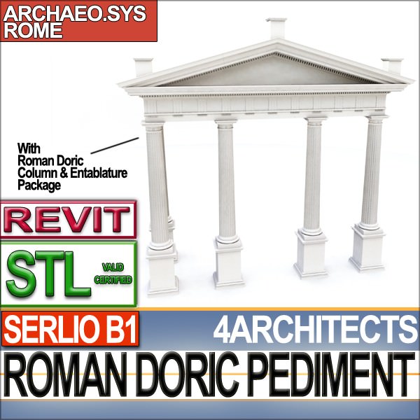 Roman Doric Pediment Serlio Block B1 3D print model_3