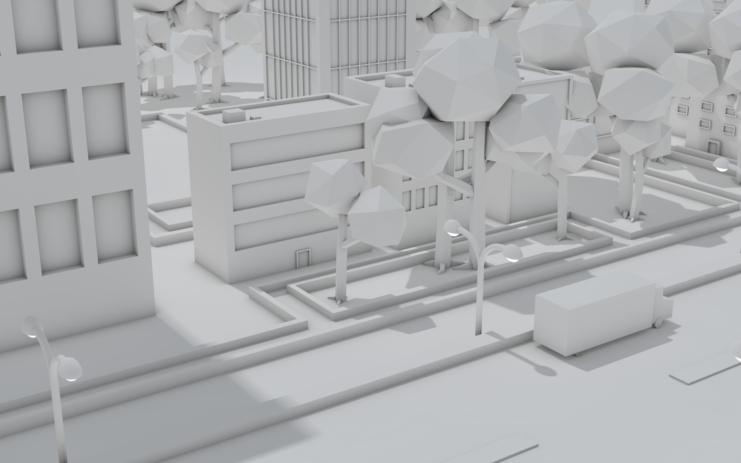 Low poly city with buildings and trees Low-poly 3D model_3