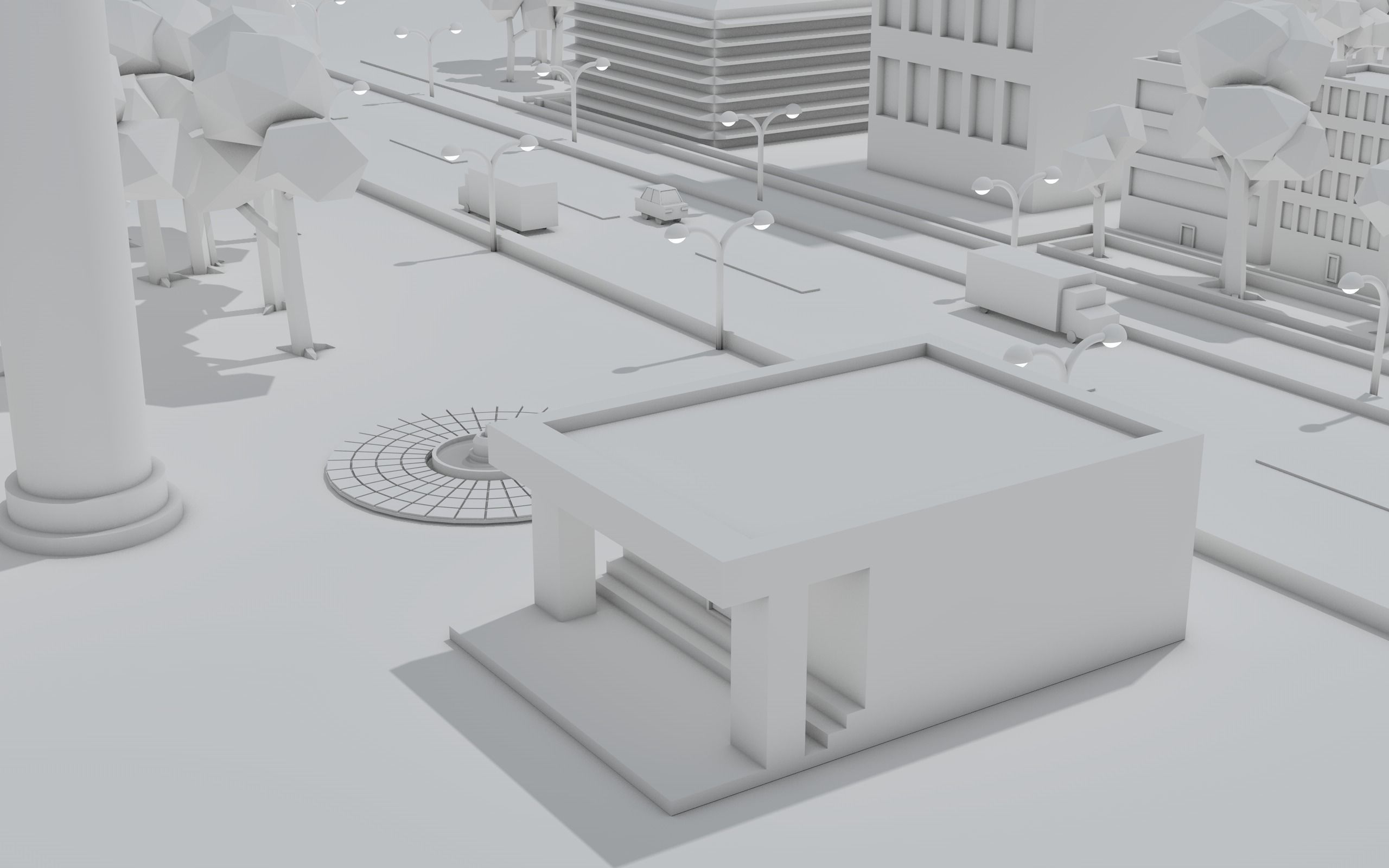 Low poly city with buildings and trees Low-poly 3D model_4