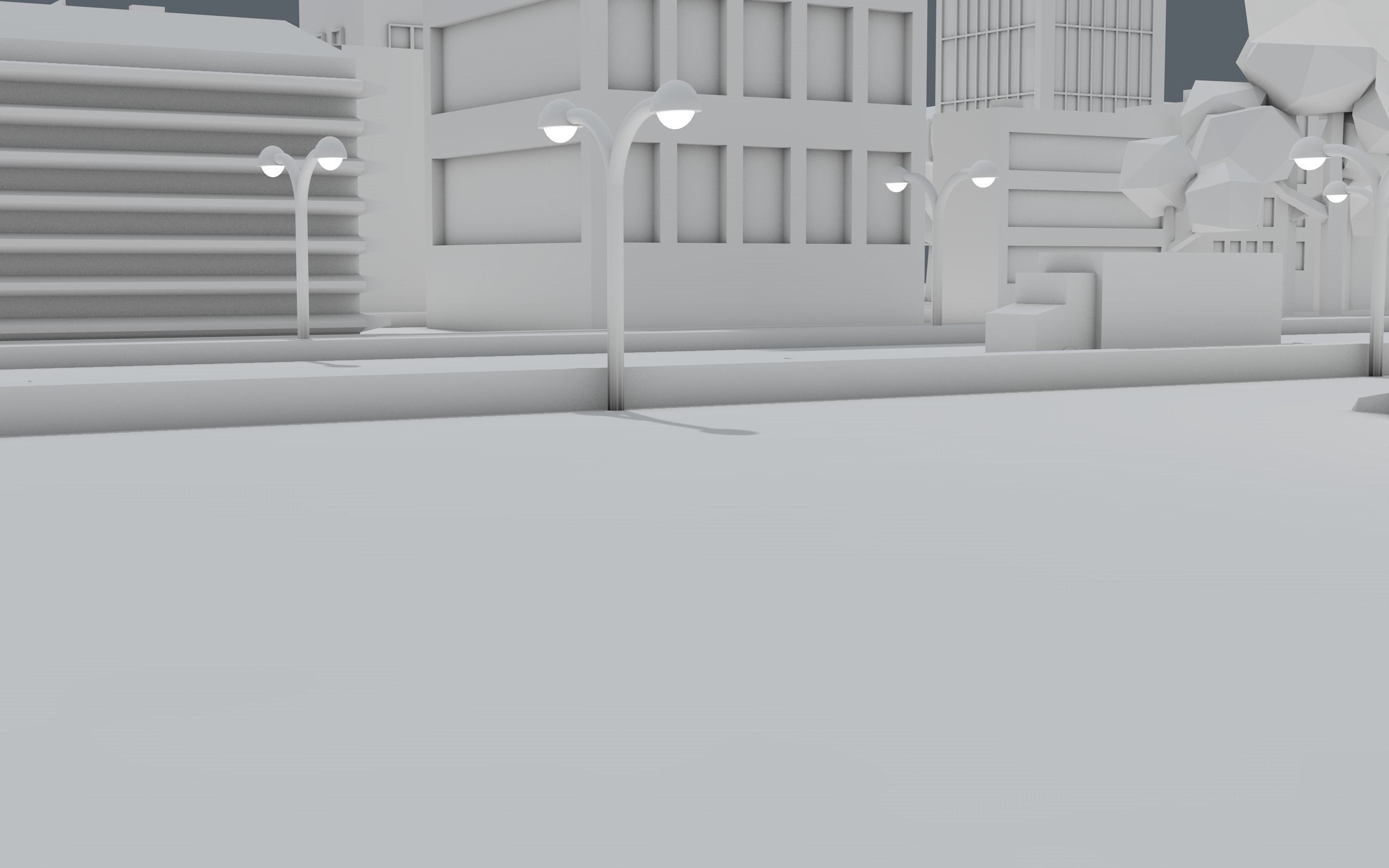 Low poly city with buildings and trees Low-poly 3D model_2