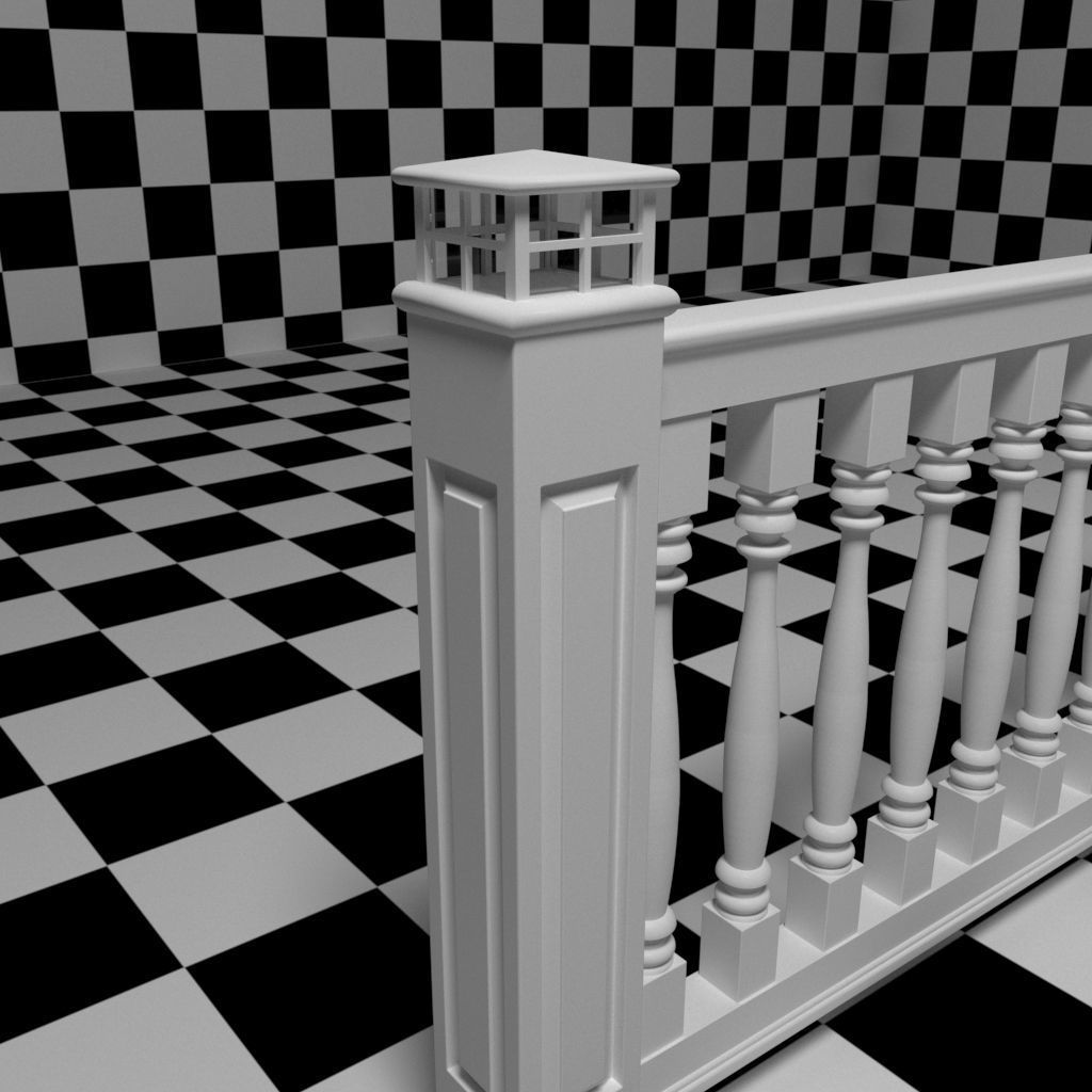 Exterior Railing - White Vinyl - Style 12 3D model_2