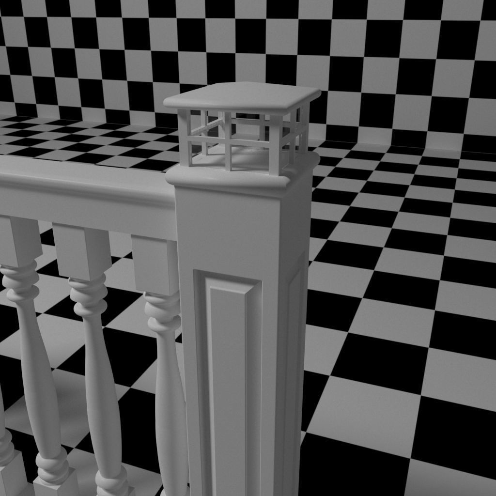 Exterior Railing - White Vinyl - Style 12 3D model_6