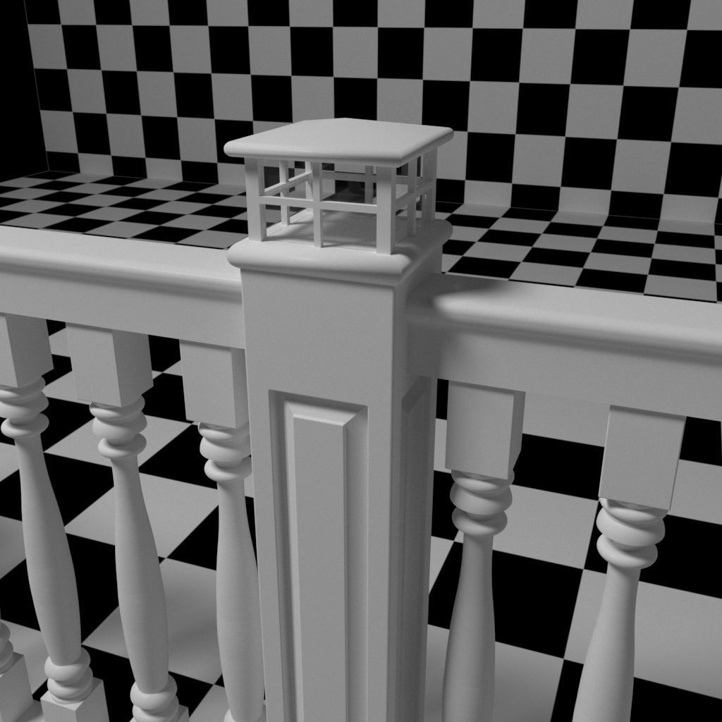 Exterior Railing - White Vinyl - Style 12 3D model_4