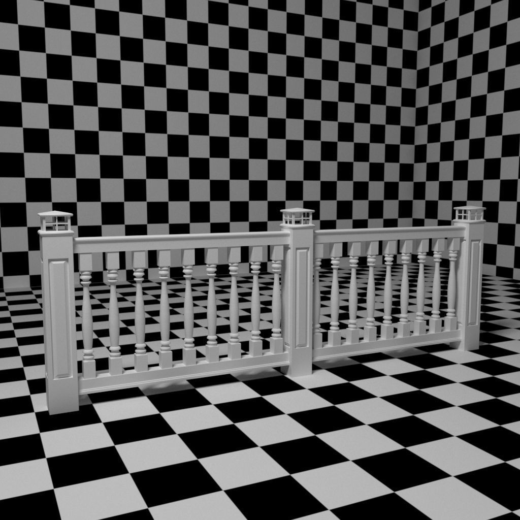 Exterior Railing - White Vinyl - Style 12 3D model_13