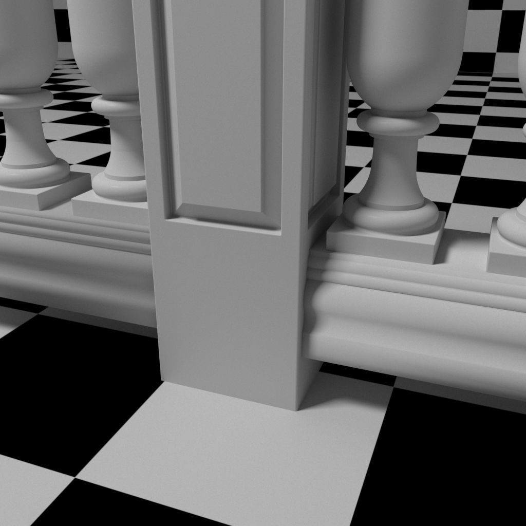 Exterior Railing - White Vinyl - Style 14 3D model_5