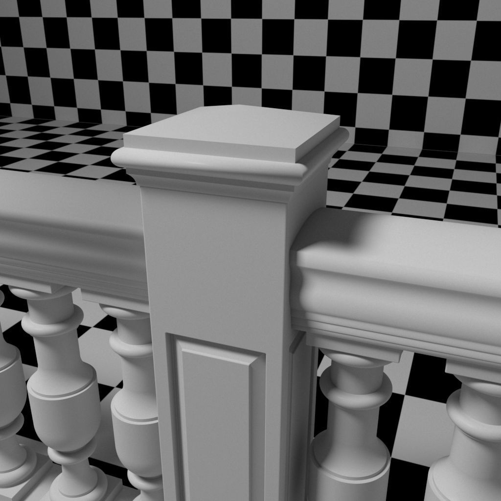 Exterior Railing - White Vinyl - Style 14 3D model_4