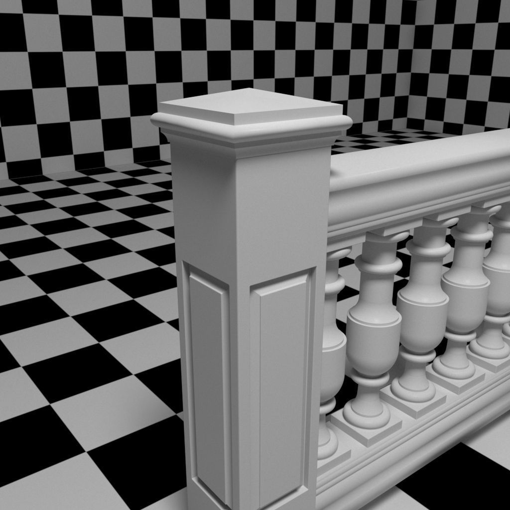 Exterior Railing - White Vinyl - Style 14 3D model_2