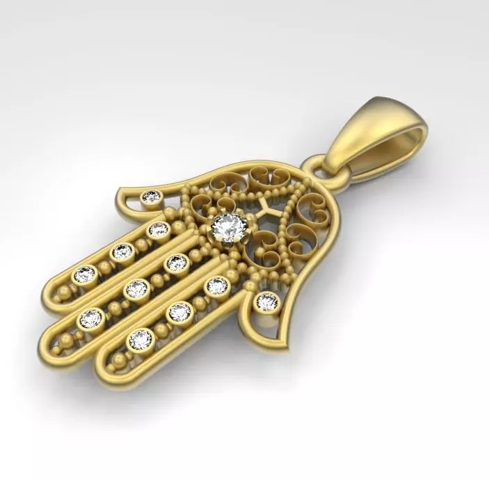 Hamsa pendant gold with diamonds 3D print model