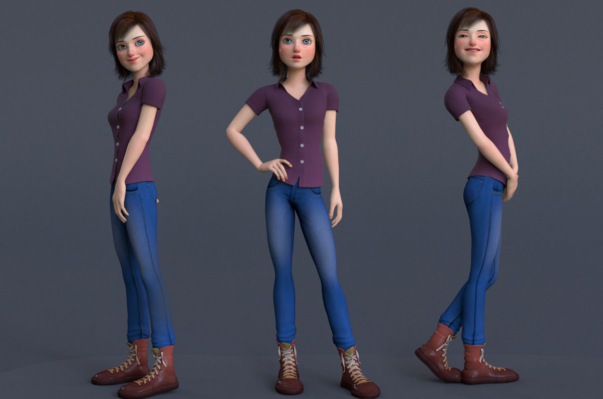 Jasmin Cartoon Girl  3D model_3