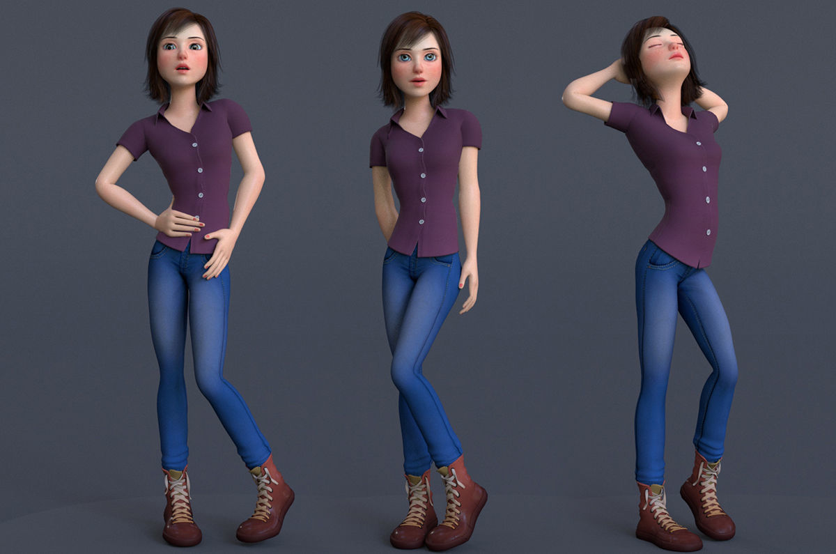 Jasmin Cartoon Girl  3D model_5