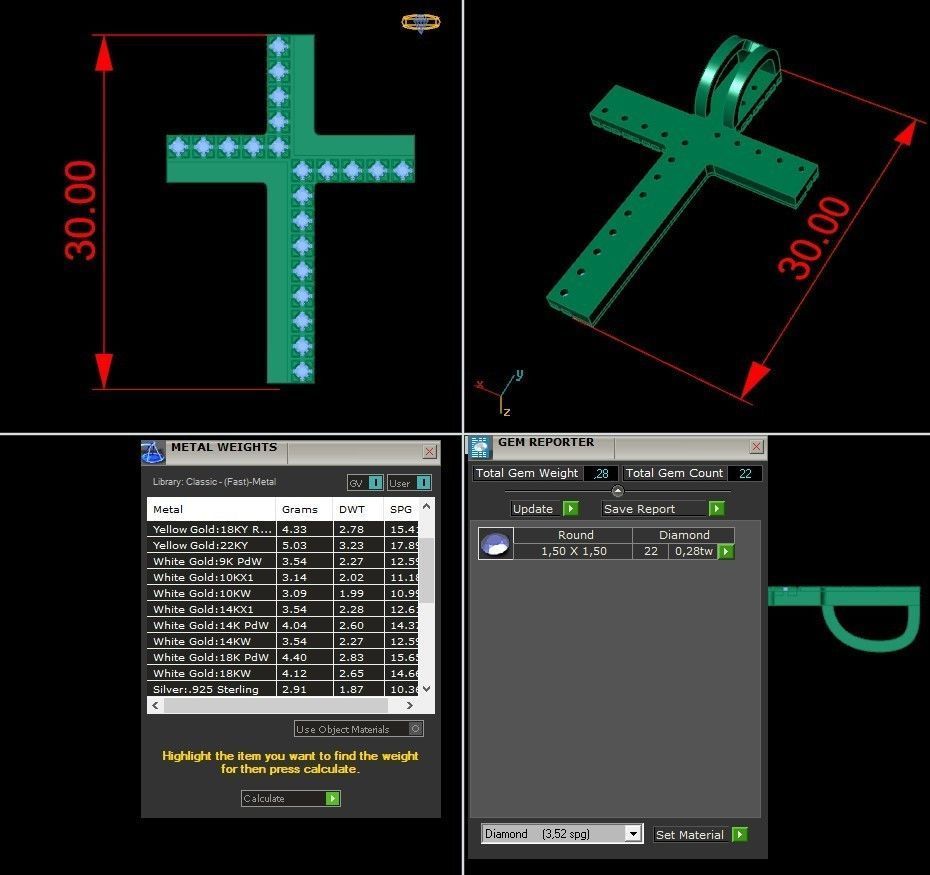 Cross gold pendant with diamonds 3D print model_1