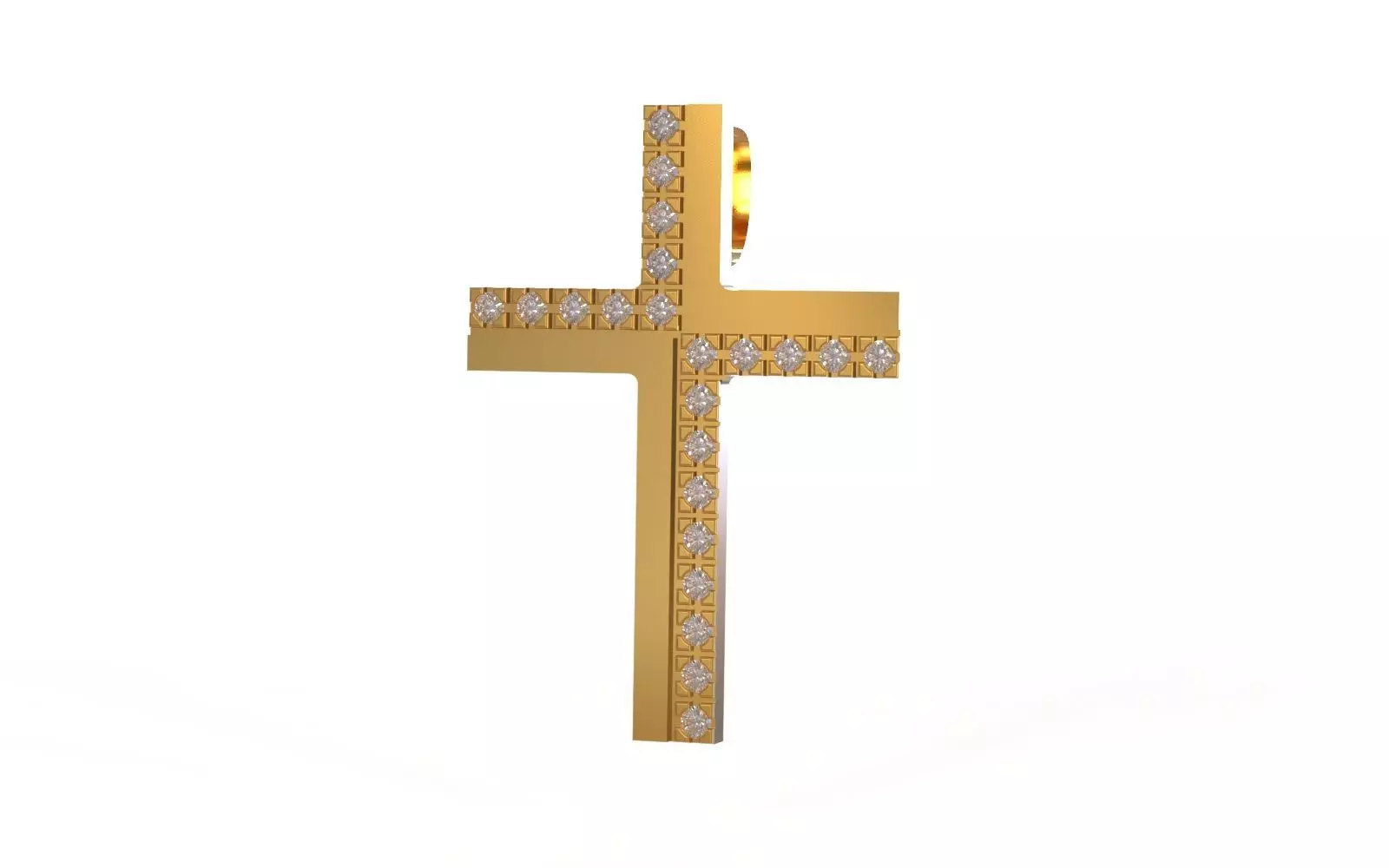 Cross gold pendant with diamonds 3D print model_0