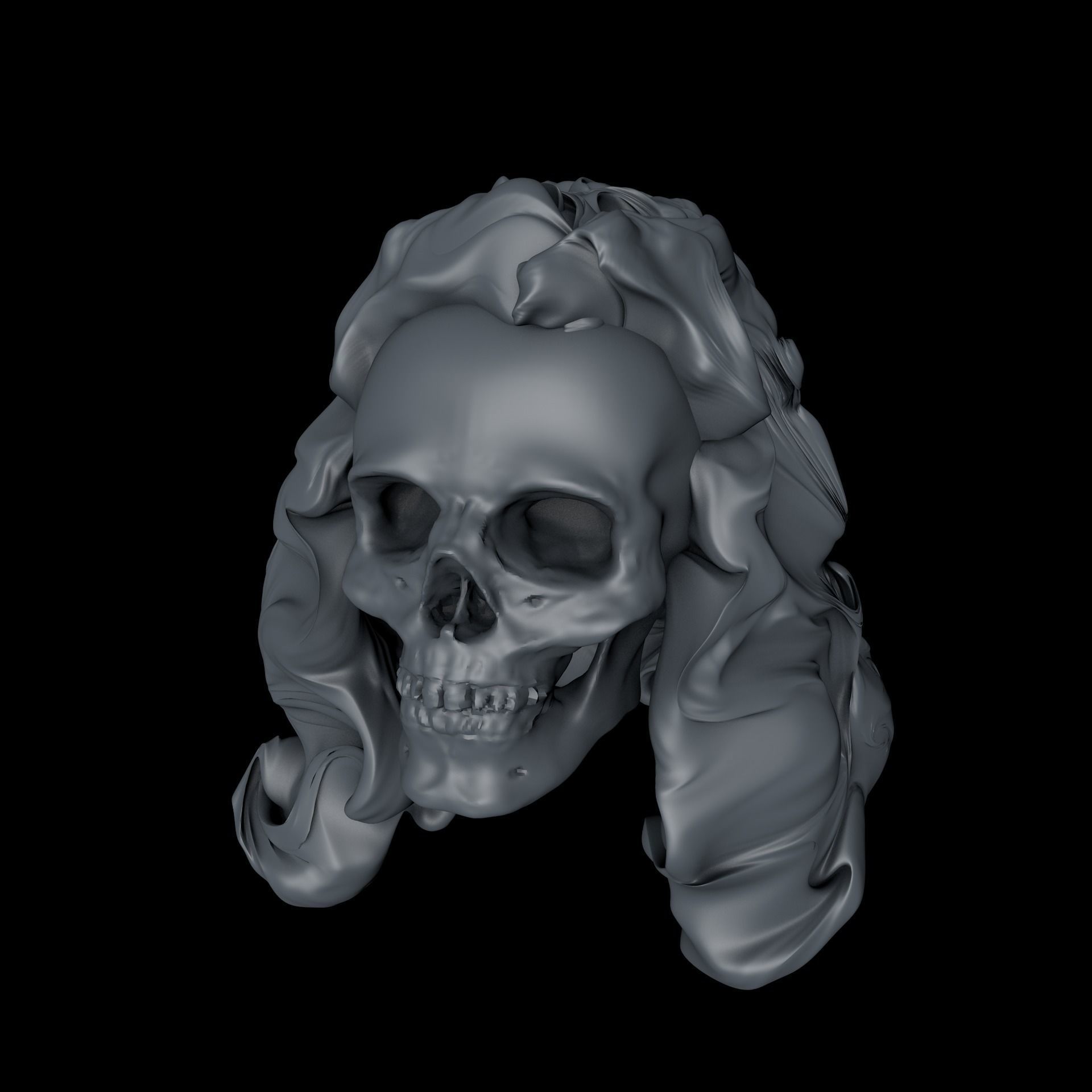 Hairy Skull sculpted model 3D model_2
