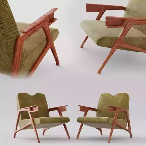 Pair of Armchairs in Moss Green Upholstery by Augusto Romano Free 3D model