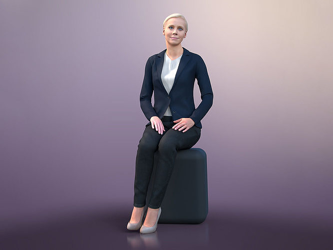 Ina 20013-04 - Animated Sitting Business Woman Low-poly 3D model
