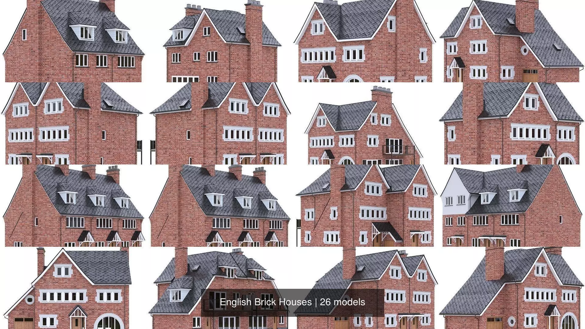 English Brick Houses 3D Model Collection_0