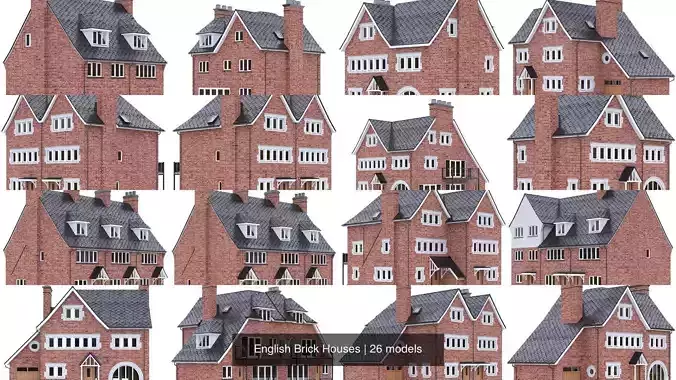 English Brick Houses 3D Model Collection