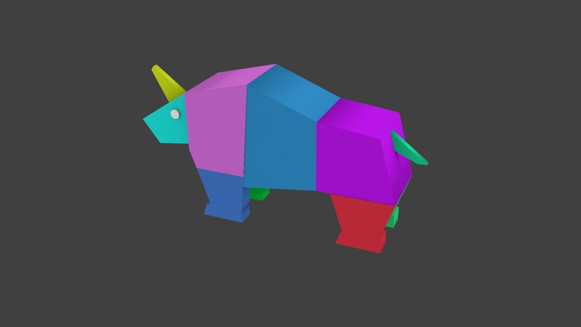 rhinoceros lowpoly colorful rhino 3D model_4