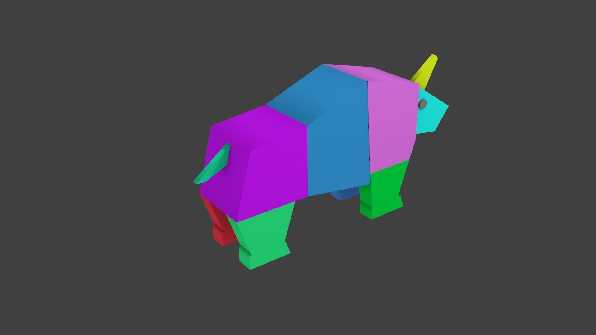 rhinoceros lowpoly colorful rhino 3D model_9