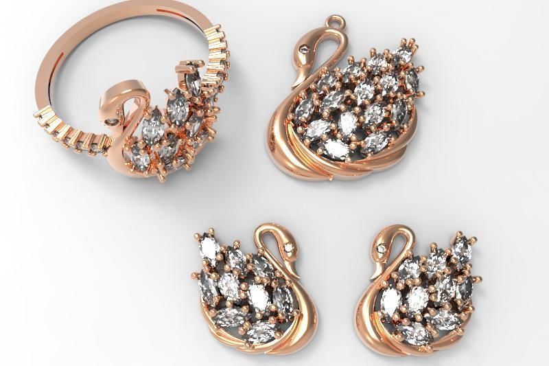 Swan Gold Silver Set  3D print model_1