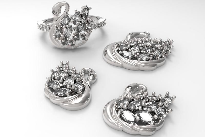 Swan Gold Silver Set  3D print model_8