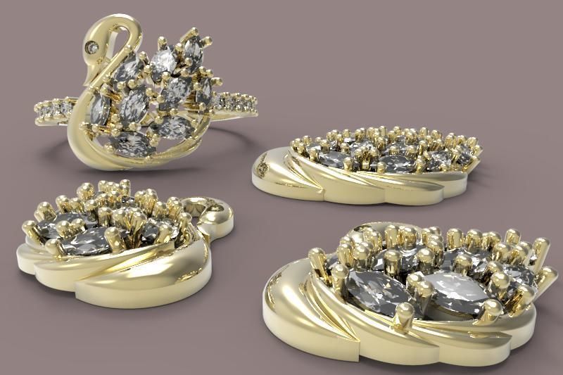 Swan Gold Silver Set  3D print model_6