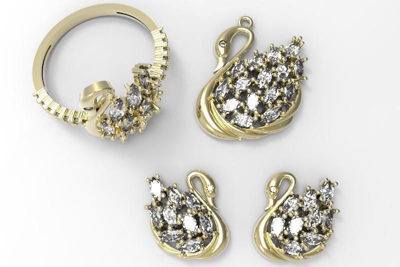 Swan Gold Silver Set  3D print model_5