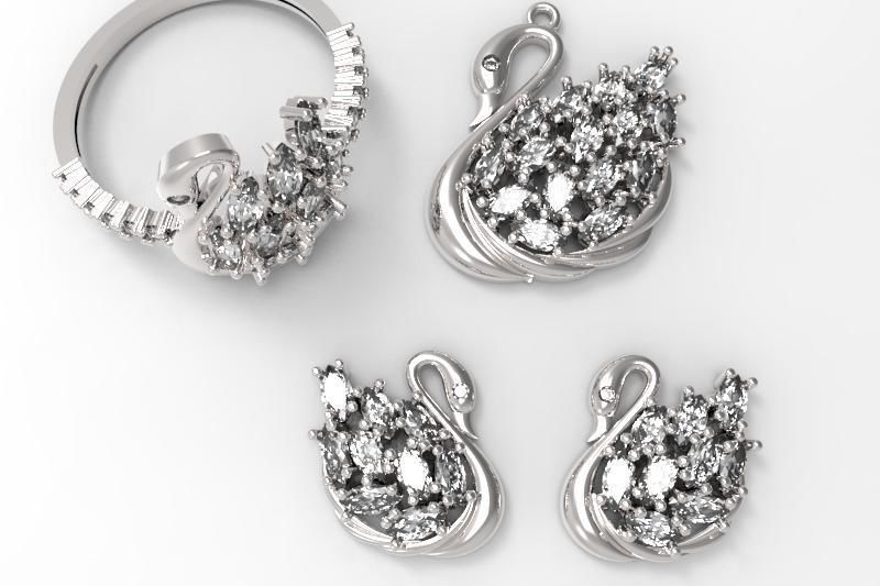 Swan Gold Silver Set  3D print model_3