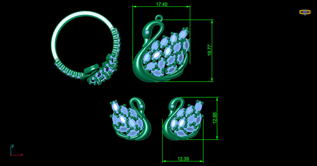 Swan Gold Silver Set  3D print model_10
