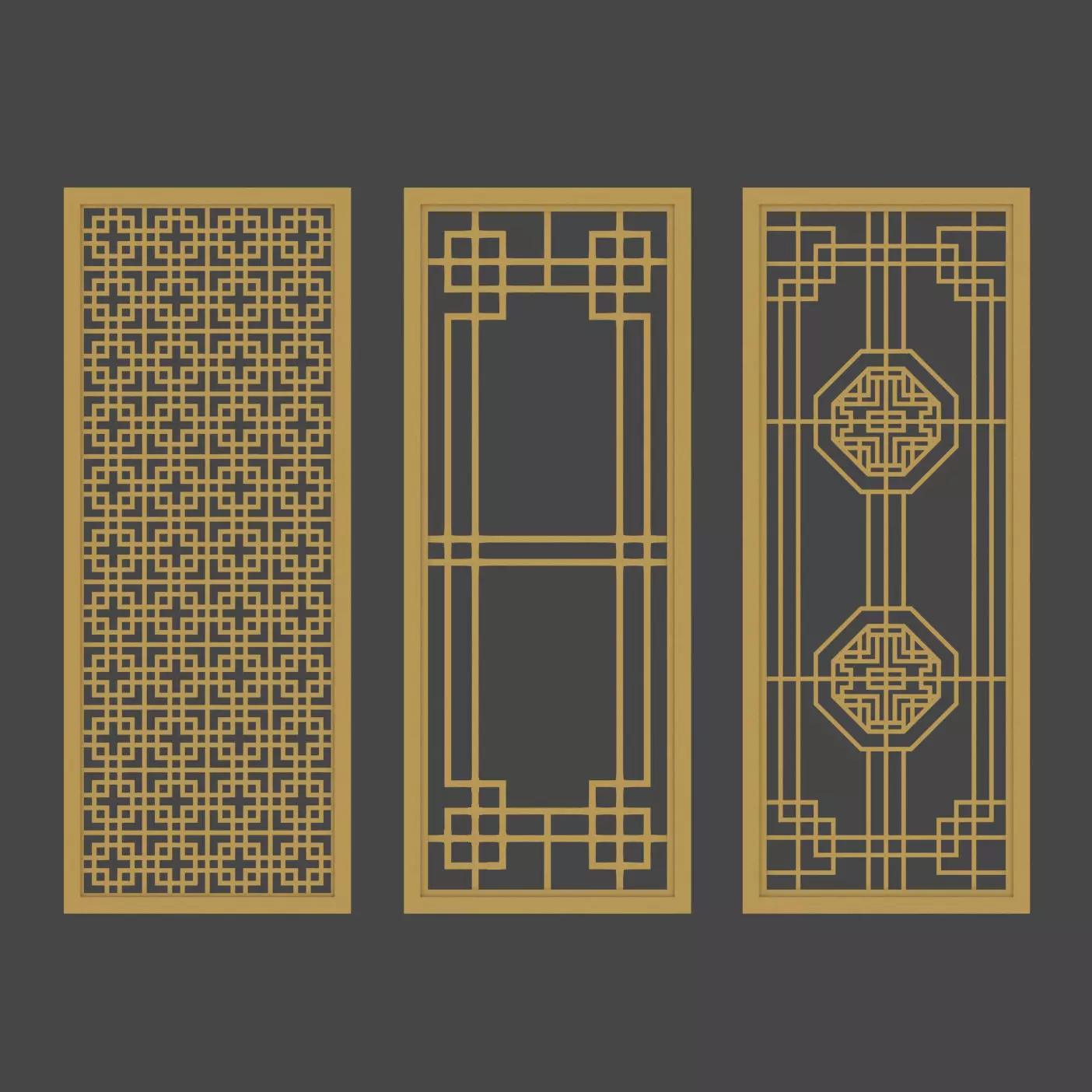 3 KOREAN TRADITIONAL PATTERN PANELS Low-poly 3D model_0