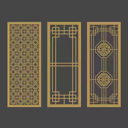 3 KOREAN TRADITIONAL PATTERN PANELS Low-poly 3D model