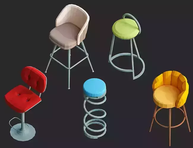 low poly barstool 3d model pack for game