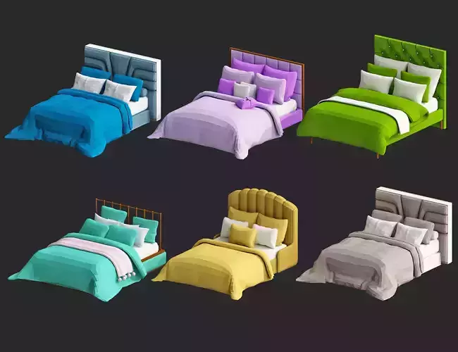 low poly bed 3d model pack for game Low-poly 3D model