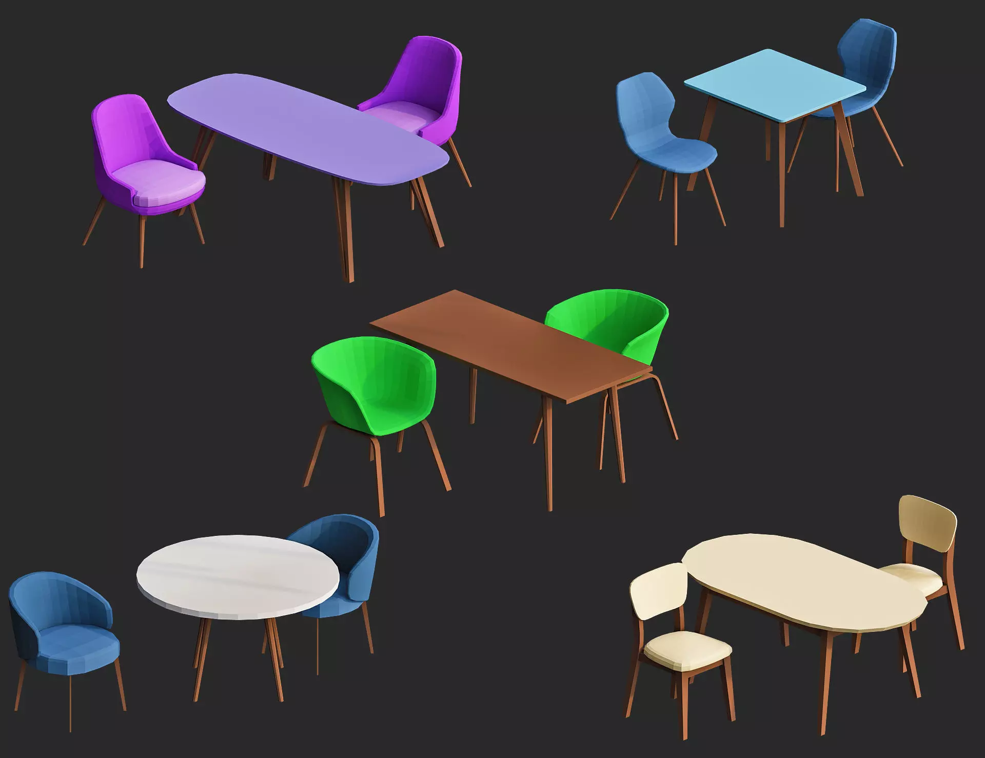 3D model low poly dinning table 3d models pack for game VR / AR / low ...