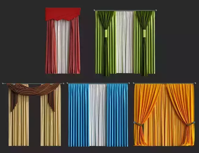 low poly curtains 3d models pack for game