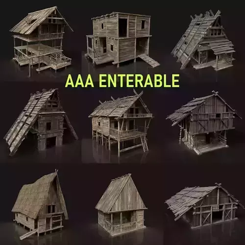 Next Gen AAA Medieval Fantasy Village Viking Huts Houses Pack Low-poly 3D model