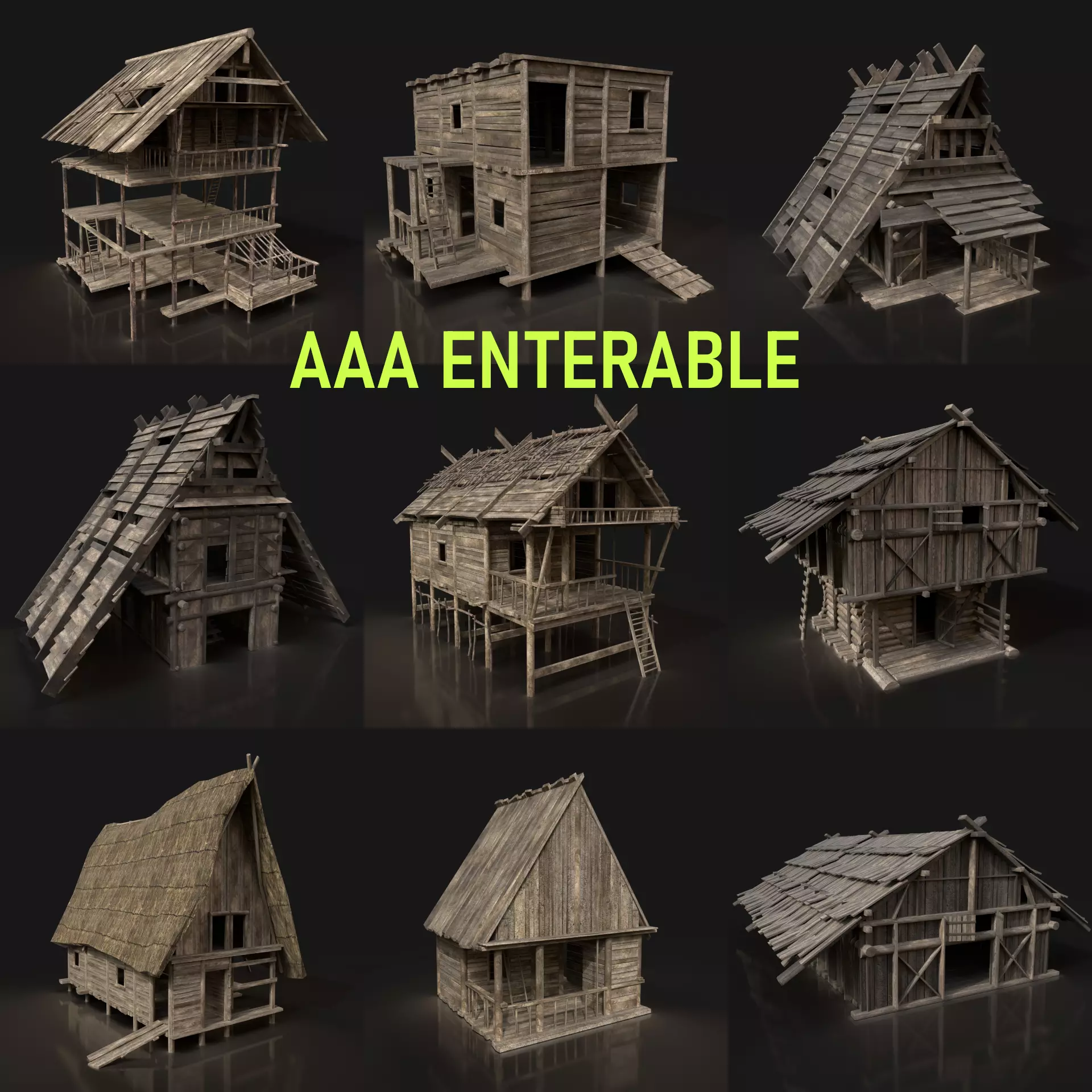 Next Gen AAA Medieval Fantasy Village Viking Huts Houses Pack Low-poly 3D model