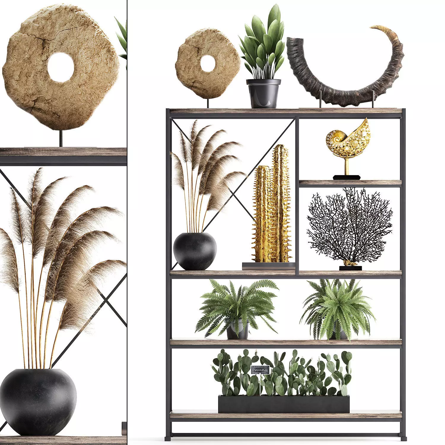 Shelf rack with decor and plants 14 3D model
