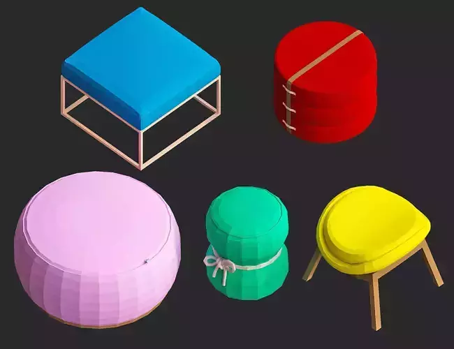 cartoon poufs low poly 3d model for game