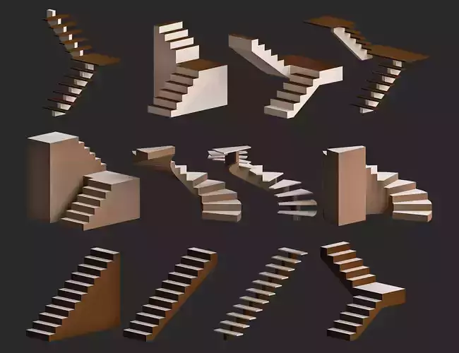cartoon stairs 3d models pack for game Low-poly 3D model