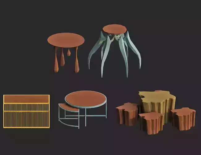 cartoon side table 3d models pack for game