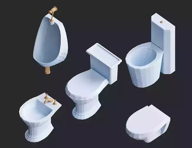 cartoon toilet bowl low poly 3d model pack for game Low-poly 3D model
